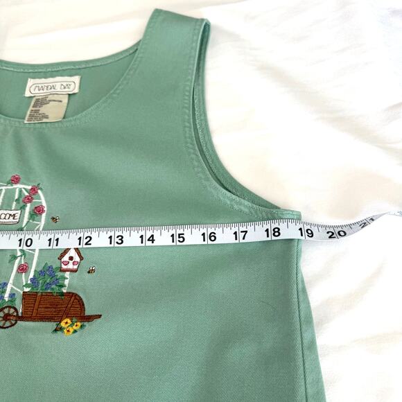 VTG Mandal Bay Wms S Green Sleeveless Jumper Dress Embroidered Garden Theme - Picture 10 of 13